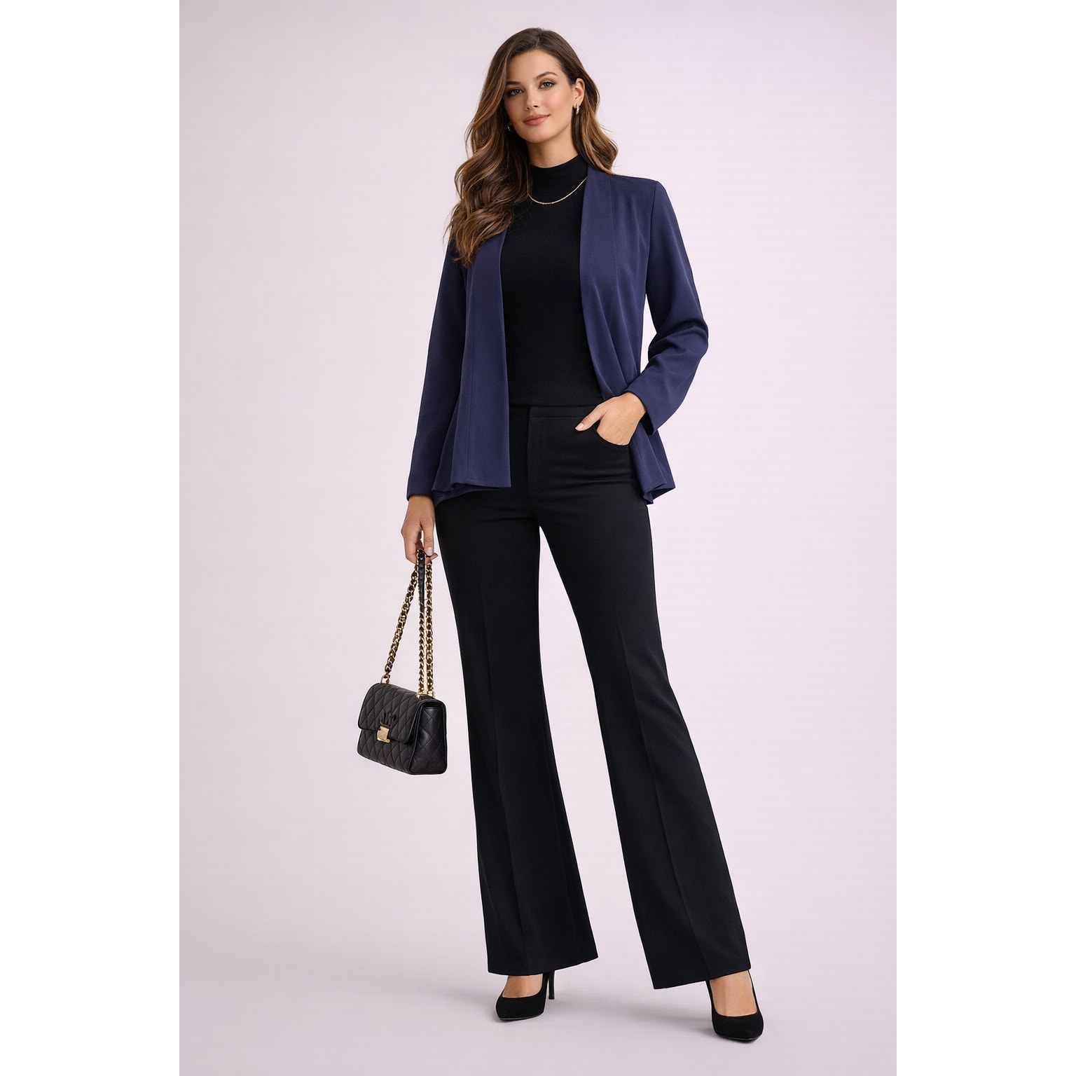 Womens Large 3 Piece Outfit Soft Purple Sweater Turtleneck Flare Pants